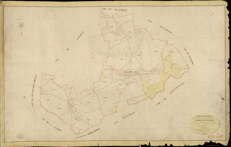 Saint-Aubin-d'Ecrosville. Tableau d'assemblage _ du Plan Parcellaire de la Commune de St Aubin d'Ecrosville _ Canton de Neubourg - Louviers - Eure. _ Terminé sur le Terrain le 14 Novembre 1843, sous l'administration de M. Zédé, Préfet _ M. Auzoux, Maire _ et sous la Direction de M. Garnier, Directeur des Contributions directes _ M. Le Fébure, Géomètre en Chef. _ Par M. Girard, Géomètre de 1re classe.