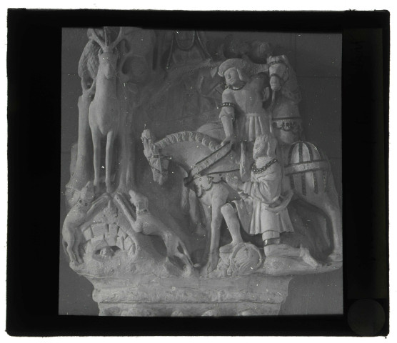 Église d'Houlbec-près-le-Gros-Theil (Eure), groupe sculpté de Saint-Hubert.