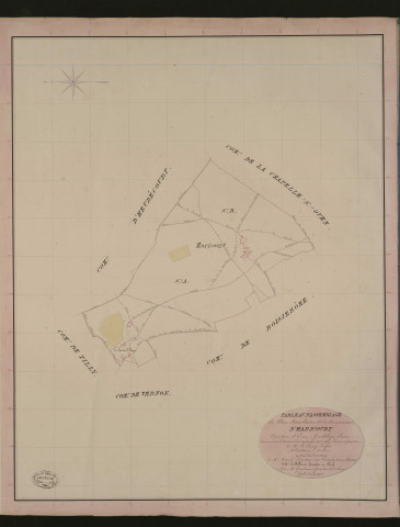 Haricourt. Tableau d'assemblage du Plan Parcellaire de la Commune d'Haricourt. _ Canton d'Ecos - Andelys - Eure. _ Terminé sur le terrain le 1er septembre 1836, sous l'administration de M. A Passy, Préfet - M. Toutain, Maire et sous la direction de M. Marel, Directeur des Contributions directes. _ M. Le Fébure, Géomètre en Chef. _ Par M. Gondouin, Géomètre de 1re classe