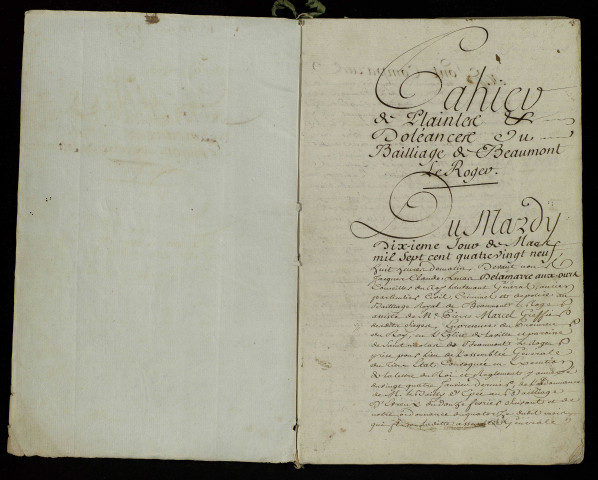 Lettre du syndic de Saint-Melain-du-Bosc au lieutenant du bailliage de Beaumont pour remboursement des frais faits à Beaumont.