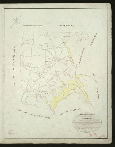 Fourmetot. Tableau d'assemblage _ du Plan Parcellaire de la Commune de Fourmetot _ Canton de Pontaudemer - Pontaudemer - Eure. _ Terminé sur le Terrain le 20 Septembre 1832, sous l'administration de M. A Passy, Préfet _ M. Plichon, Maire _ sous la Direction de M.Marel, Directeur des Contributions directes _ M. Le Fébure, Géomètre en Chef. _ Par M. Folin, Géomètre de 1re classe.