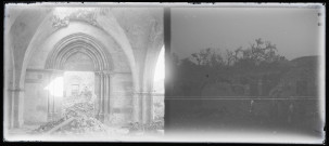 Intérieur en ruines de la mosquée Al-Omari de Gaza (Palestine). Habitation paysanne en ruines.