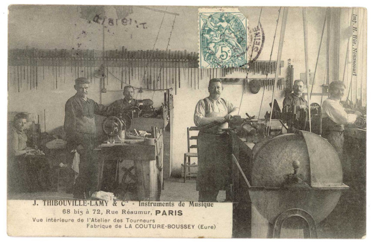 Couture-Boussey (La). J. THIBOUVILLE et Cie-Instrument de Musique-68 bis à 72, rue Réaumur-Paris-Vue intérieur de l'Atelier des Tourneurs-Fabrique de la Couture-Boussey.