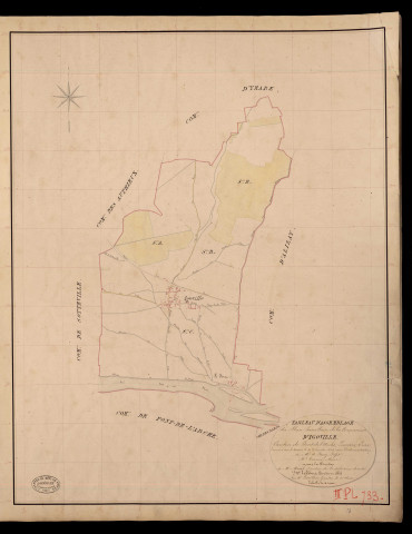 Igoville. Tableau d'assemblage _ du Plan Parcellaire de la Commune de D'Igoville. _ Canton de Pont-de-l'Arche - Louviers - Eure. _ Terminé sur le terrain le 30 décembre 1834 sous l'administration de M. A. Passy, Préfet _ M. Travers, maire _ en sous la Direction de M. Marel, Directeur des Contributions directes. _ M. Le Fébure, Géomètre Chef. _ Par M. Letailleur, Géomètre de 1re classe.