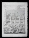 Lithographie représentant le peuple révolutionnaire sur les marches du Palais de justice de Rouen (Seine-Maritime).
