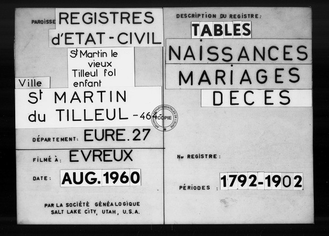 Tables (1792-1902)