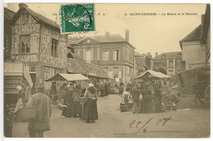 Saint-Georges-du-Vièvre. La Mairie et le Marché.