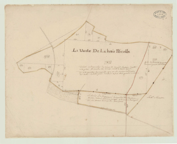 Harengère (La) - 1- "Plan des parcelles de bois de la vente de La Haie Nicolle, dépendant de la baronnie du Bec-Thomas". * 2- "Plan de la vente de Troussebourg". *