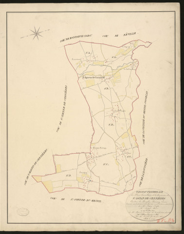 Saint-Agan-de-Cernières. Tableau d'assemblage _ du Plan Parcellaire de la Commune de _ Saint-Agnan-de-Cernières _ Canton de Broglie - Bernay - Eure. _ Terminé sur le terrain le 2 mai 1831 sous l'administration _ de Mr Passy, Préfet _ Mr Roger, Maire _ et sous la direction _ de Mr Marel, directeur des Contributuions directes _ Mr Lefébure, géomètre en chef. _ Par Mr Lenglet, Géomètre de 1ère classe _ Echelle de 1 à 10,000