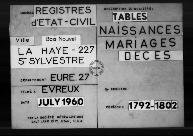 Tables (1792-1902)