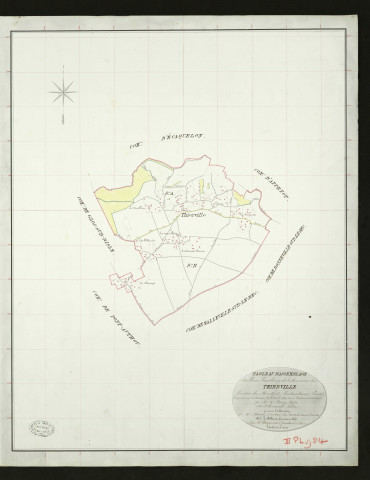 Thierville. Tableau d'assemblage _ du Plan Parcellaire de la Commune de Thierville _ Canton de Montfort - Pontaudemer - Eure. _ Terminé sur le Terrain le 10 avril 1832, sous l'administration de M. A Passy, Préfet _ M.Lallemand, Maire _ sous la Direction de M.Marel, Directeur des Contributions directes _ M. Le Fébure, Géomètre en Chef. _ Par M. Charpentier, Géomètre de 1re classe.