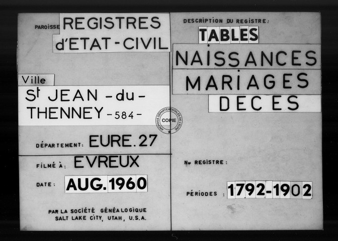 Tables (1792-1902)