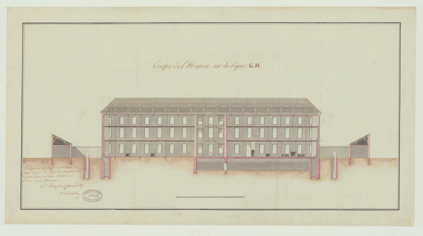 Evreux _Hospice rue Saint-Louis. Projet 3 _ " Dépôt de mendicité et l'hospice " .