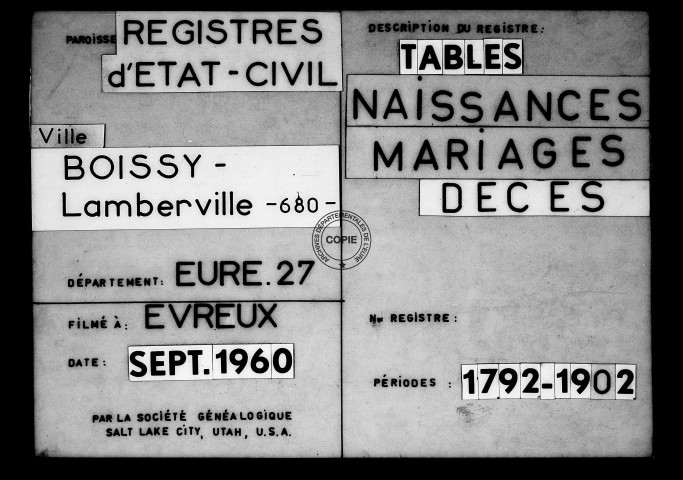 Tables (1792-1902)
