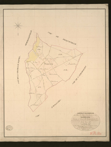 Vannecrocq. Tableau d'assemblage _ du Plan Parcellaire de la Commune de Vannecroq _ Canton de Beuzeville - Pontaudemer - Eure. _ Terminé sur le terrain le 31 décembre 1833, sous l'administration de M. A Passy, Préfet _ M. Lemaitre, maire _ en sous la Direction de M. Marel, Directeur des Contributions directes. _ M. Le Fébure, Géomètre en Chef. _ Par M. Letailleur, Géomètre de 1re classe.