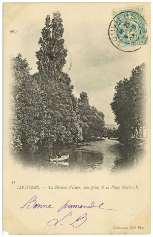 Louviers-Ville. La Rivière d'Eure, vue prise de la Place Nationale.