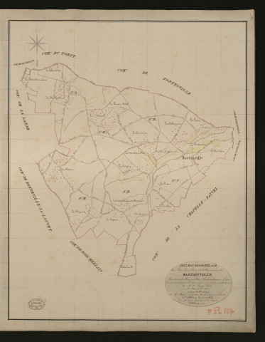 Martainville. Tableau d'assemblage _ du Plan Parcellaire de la Commune de Martainville _ Canton de Beuzeville - Pontaudemer - Eure. _ Terminé sur le terrain le 21 février 1834, sous l'administration de M. A Passy, Préfet _ M. Vauviel, maire _ en sous la Direction de M. Marel, Directeur des Contributions directes. _ M. Le Fébure, Géomètre en Chef. _ Par M. Canu, Géomètre de 1re classe.