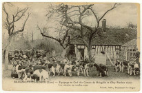 Beaumont-le-Roger. Equipage au Cerf des Comtes de Boisgelin et Olry Roederer réunis- Les meutes au Rendez-vous.