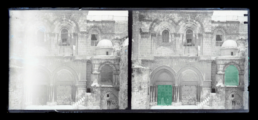 Façade de l'église du Saint-Sépulcre de Jérusalem (Israël).