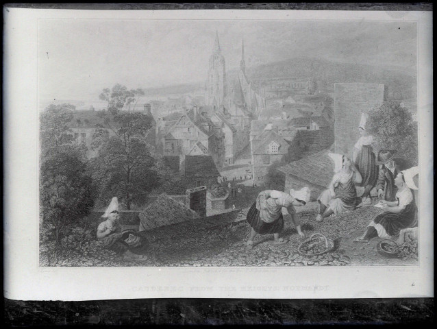 Lithographie représentant une vue de Caudebec-en-Caux (Seine-Maritime) prise des hauteurs du faubourg Saint-Clair.