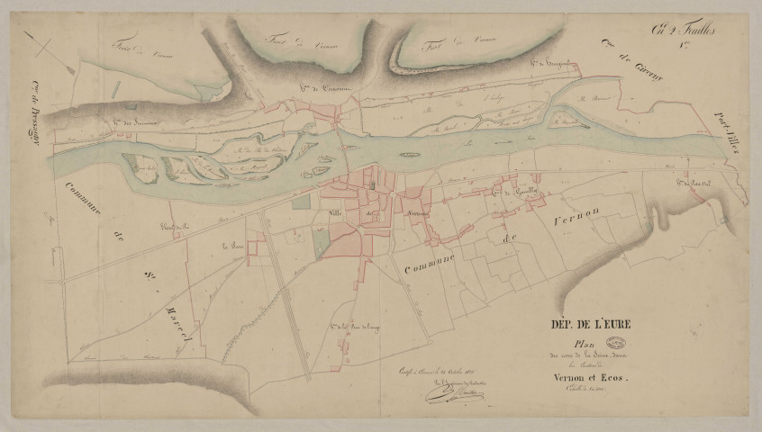 Cours de la Seine de Port-Villez à Saint-Marcel. - "Plan des rives de la Seine dans les cantons de Vernon et Ecos. Feuille n°1".