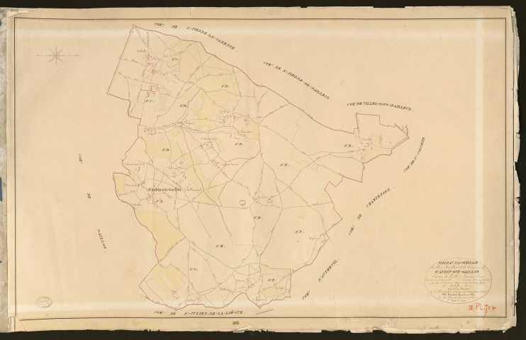 Saint-Aubin-sur-Gaillon. Tableau d'assemblage du Plan Parcellaire de la Commune de Saint-Aubin-sur-Gaillon _ Canton de Gaillon - Louviers - Eure. _ Terminé sur le terrain en 1829, sous l'administration de M. Le Vicomte Raymond Delaitre, Préfet - M. Malide, Maire et sous la direction de M. Hurtrelle, Directeur des Contributions directes. _ M. Hautier, Géomètre en Chef. _ Par M. Caffin, Géomètre de 1re classe
