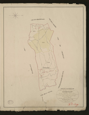 Authouillet. Tableau d'assemblage du Plan Parcellaire de la Commune d'Authouillet. _ Canton de Gaillon - Louviers - Eure. _ Terminé sur le terrain le 27 mai 1829, sous l'administration de M. Le Vicomte Raymond Delaitre, Préfet - M. Dumesnil, Maire et sous la direction de M. Hurtrelle, Directeur des Contributions directes. _ M. Hautier, Géomètre en Chef. _ Par M. Folin, Géomètre de 1re classe
