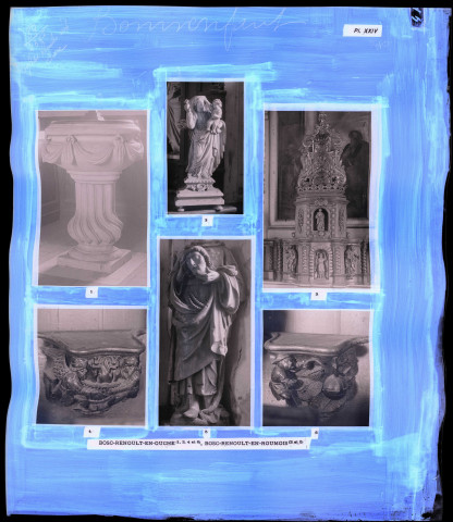 "Églises rurales du département de l'Eure" du chanoine Bonnenfant tome I, planche XXIV Bosc-Renoult-en-Ouche (Eure) et Bosc-Renoult-en-Roumois (Eure).