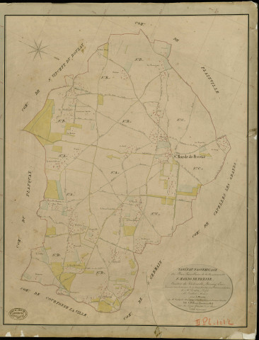 Saint-Mards-de-Fresne. Tableau d'assemblage _ du Plan Parcellaire de la Commune de St Mards de Fresne _ Canton de Thiberville - Bernay - Eure. _ Terminé sur le Terrain le 22 Novembre 1845 , sous l'administration de M. Zedée, Préfet _ M. Loudier, Maire _ sous la Direction de M.Violas de Martigny, Directeur des Contributions directes _ M. Le Fébure, Géomètre en Chef. _ Par M. Pizier, Géomètre de 1re classe.