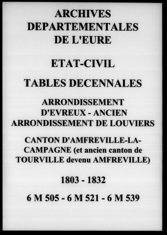 Canton d' Amfreville-la-Campagne (et ancienCanton de Tourville, devenu Amfreville), 1803-1832