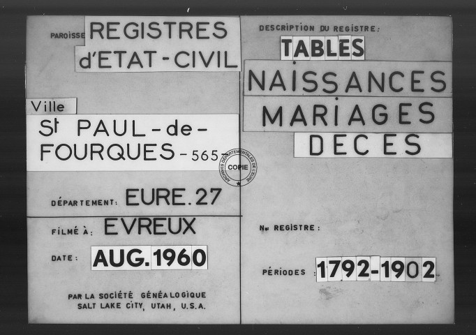 Tables (1792-1902)