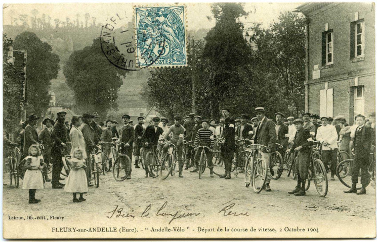 Fleury-sur-Andelle. Andelle-Vélo - Départ de la course de vitesse, 2 Octobre 1904.
