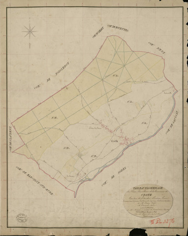 Croth. Tableau d'assemblage _ du Plan Parcellaire de la Commune de la Croth _ Canton de Saint André - Evreux - Eure. _ Terminé sur le Terrain le 4 Novembre 1837, sous l'administration de M. Passy, Préfet _ M. Fessard, Maire _ et sous la Direction de M. Marel, Directeur des Contributions directes _ M. Le Fébure, Géomètre en Chef. _ Par M. Pizier, Géomètre de 1re classe.