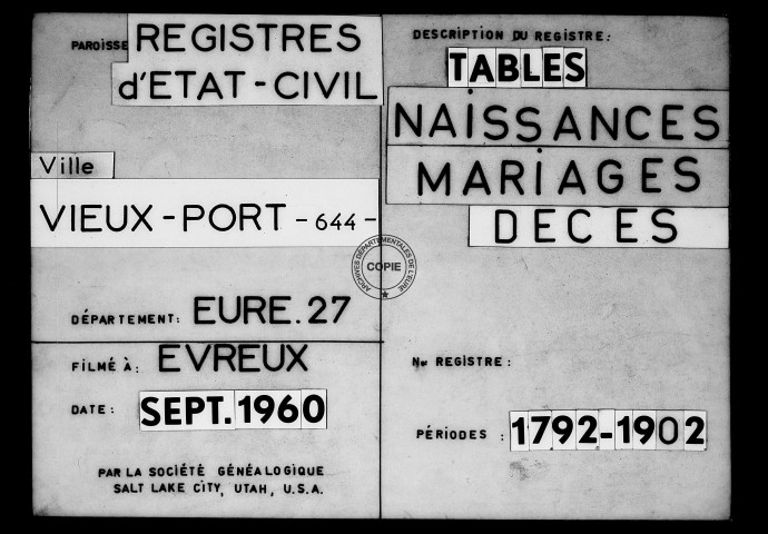 Tables (1792-1902)