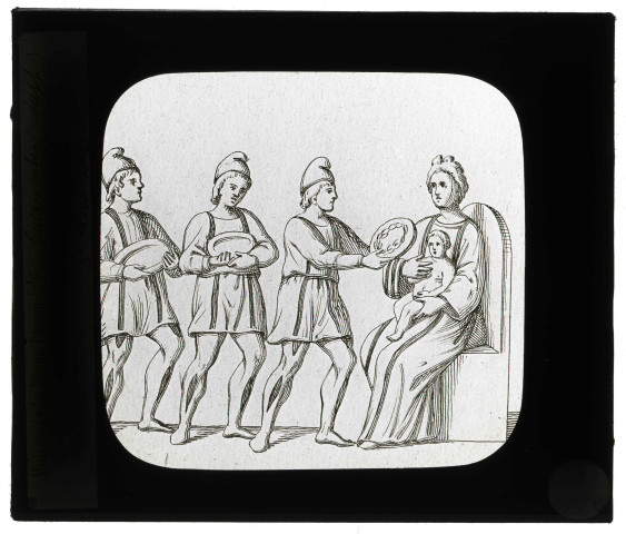 Dessin de la Vierge et des Mages aux catacombes de Saint-Calixte à Rome (Italie).