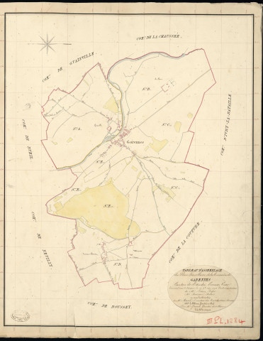 Garennes-sur-Eure. Tableau d'assemblage _ du Plan Parcellaire de la Commune de Garennes _ Canton de Saint André - Evreux - Eure. _ Terminé sur le Terrain le 29 Septembre 1837, sous l'administration de M. Passy, Préfet _ M. Buisson, Maire _ et sous la Direction de M. Marel, Directeur des Contributions directes _ M. Le Fébure, Géomètre en Chef. _ Par M. Girard, Géomètre de 1re classe.
