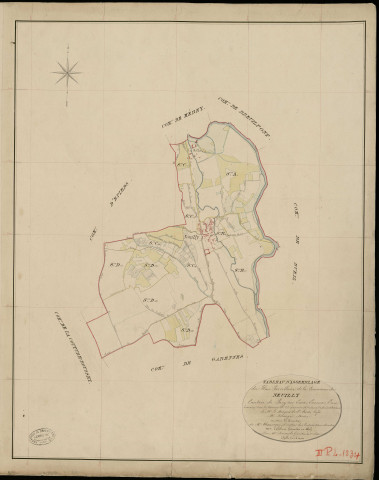 Neuilly. Tableau d'assemblage _ du Plan Parcellaire de la Commune de Neuilly _ Canton de Pacy sur Eure - Evreux - Eure. _ Terminé sur le Terrain le 23 Janvier 1853, sous l'administration de M. Le Marquis de Ste Croix, Préfet _ M. Beranger, Maire _ et sous la Direction de M. Chauveau, Directeur des Contributions directes _ M. Lefébure, Géomètre en Chef. _ Par M. Renault, Géomètre de 1re classe.