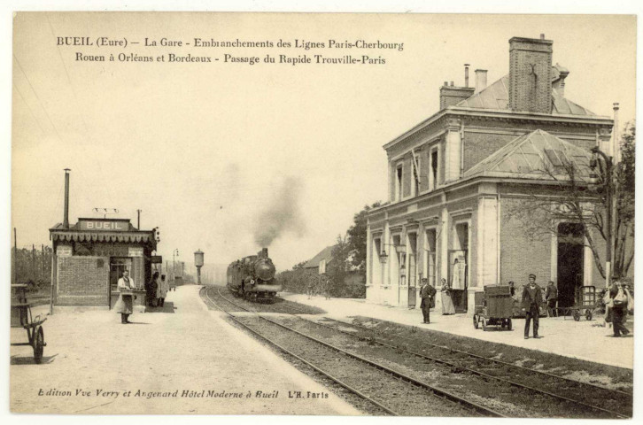 Bueil. La Gare -Embranchement des Lignes Paris-Cherbourg-Rouen à Orléans et Bordeaux-Passage du Rapide Trouville-Paris.