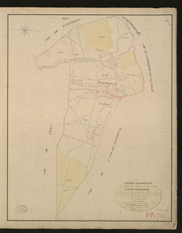 Notre-Dame-Du-Vaudreuil. Tableau d'assemblage _ du Plan Parcellaire de la Commune de N-D-du-Vaudreuil. _ Canton de Pont-de-l'Arche - Louviers - Eure. _ Terminé sur le terrain le 25 Novembre 1834 sous l'administration de M. A. Passy, Préfet _ M. Picard, maire _ en sous la Direction de M. Marel, Directeur des Contributions directes. _ M. Le Fébure, Géomètre Chef. _ Par M. Coffin, Géomètre de 1re classe.