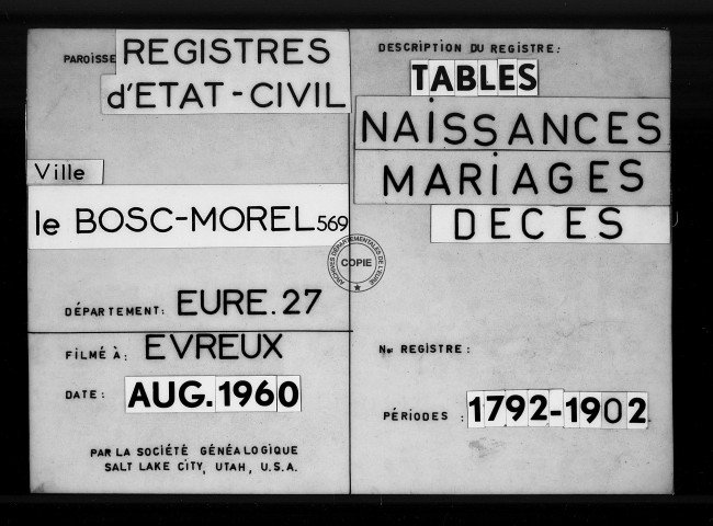 Tables (1792-1902)