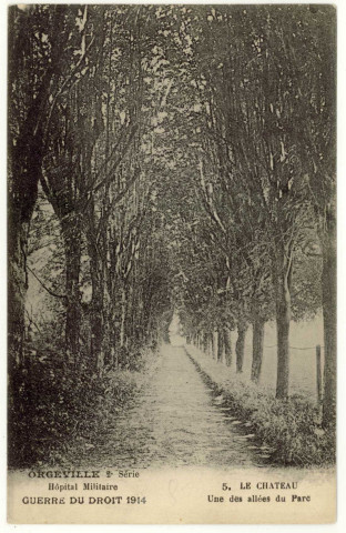 Caillouet-Orgeville. Hôpital militaire : Guerre du Droit 1914 : Le Château : Une des Allée du Parc.
