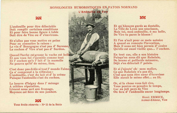 Divers. Monologue humoristiques en patois normand. - L'Andouille de Vire.