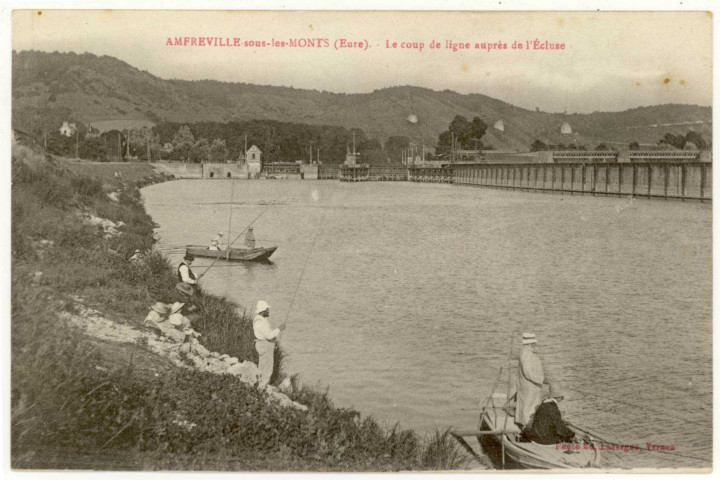 Amfreville-sous-les-Monts. Le coup de ligne auprès de l'écluse.