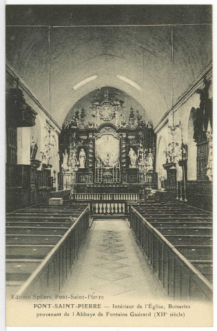 Pont-Saint-Pierre. Intérieur de l'Eglise, Boiseries provenant de l'Abbaye de Fontaine Guérard (XIIe siècle).