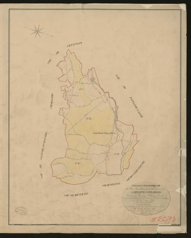 Camfleur-Courcelles. Tableau d'assemblage du Plan Parcellaire de la Commune de Camfleur-Courcelles _ Canton de Bernay - Bernay - Eure. _ Terminé sur le terrain le 2 septembre 1830, sous l'administration de M. A Passy, Préfet - M. Brunel, Maire et sous la direction de M. Marel, Directeur des Contributions directes. _ M. Hautier, Géomètre en Chef. _ Par M. Canu, Géomètre de 1re classe