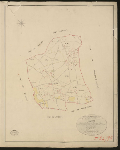 Carsix. Tableau d'assemblage du Plan Parcellaire de la Commune de Carsix _ Canton de Bernay - Bernay - Eure. _ Terminé sur le terrain le 28 août 1830, sous l'administration de M. A Passy, Préfet - M. Dufay, Maire et sous la direction de M. Marel, Directeur des Contributions directes. _ M. Hautier, Géomètre en Chef. _ Par M. Girard, Géomètre de 1re classe