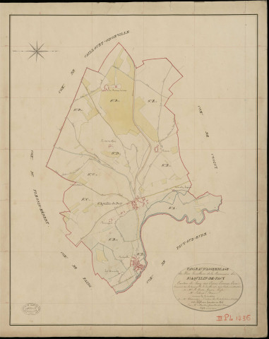 Saint-Aquilin-de-Pacy. Tableau d'assemblage _ du Plan Parcellaire de la Commune de St Aquilin de Pacy _ Canton de Pacy sur Eure - Evreux - Eure. _ Terminé sur le Terrain le 31 Juillet 1851, sous l'administration de M. Le Comte Guyot, Préfet _ M. Ledoux, Maire _ et sous la Direction de M. Chauveau, Directeur des Contributions directes _ M. Lefébure, Géomètre en Chef. _ Par M. Martin, Géomètre de 1re classe.
