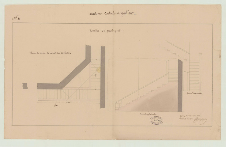 Gaillon _"Maison centrale de détention dans l'ancien château de Gaillon. Escalier du Grand Pont".