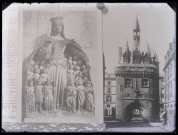 Façade du Palais de l'Ombrière à Bordeaux (Gironde) et représentation d'une Vierge.