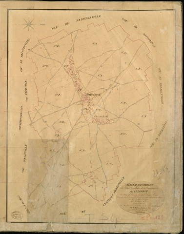 Quittebeuf. Tableau d'assemblage _ du Plan Parcellaire de la Commune de Quittebeuf _ Canton de Evreux (nord) - Evreux - Eure. _ Terminé sur le Terrain le 16 Aout 1841 , sous l'administration de M. Zédé, Préfet _ M. Leclerc, Maire _ sous la Direction de M. Garnier, Directeur des Contributions directes _ M. Le Fébure, Géomètre en Chef. _ Par M. Gérard, Géomètre de 1re classe.